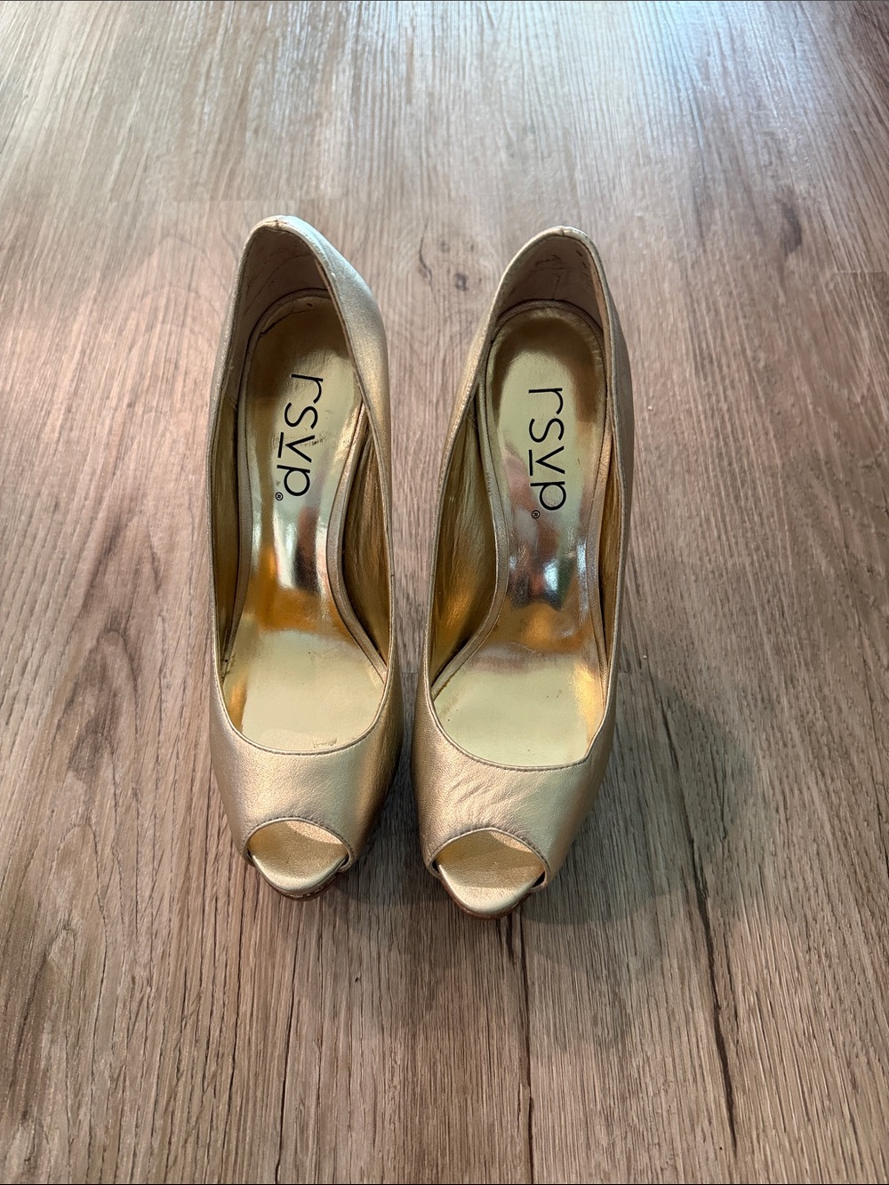 RSVP Metallic Gold Peep-Toe Heels